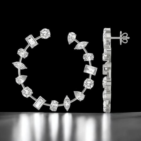 925 Silver CZ Hoop Earrings: Mixed Cut Bridal Statement Jewelry