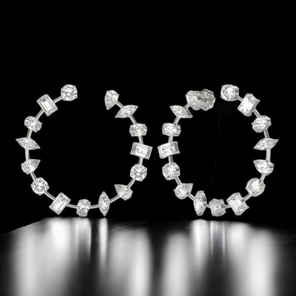 925 Silver CZ Hoop Earrings: Mixed Cut Bridal Statement Jewelry