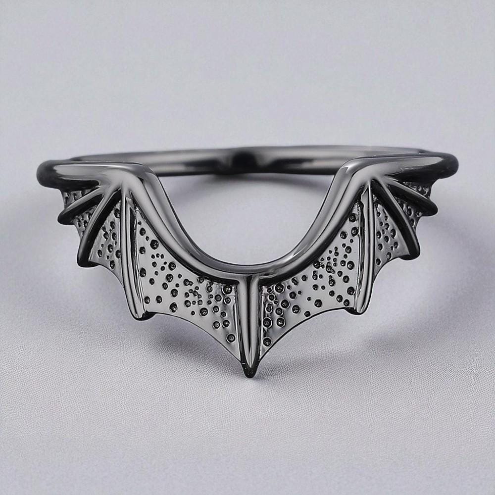 Black Gothic Bat Wing Ring: 925 Sterling Silver Cosplay Jewelry