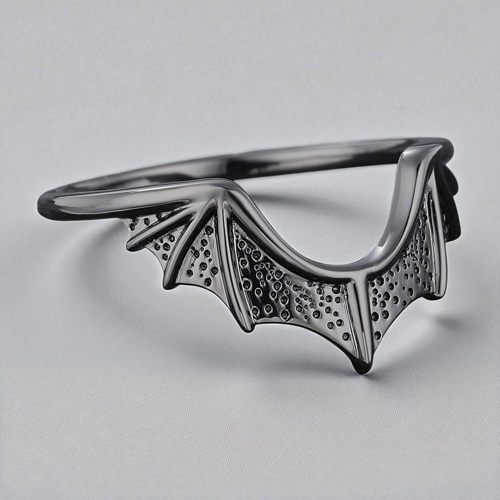 Black Gothic Bat Wing Ring: 925 Sterling Silver Cosplay Jewelry