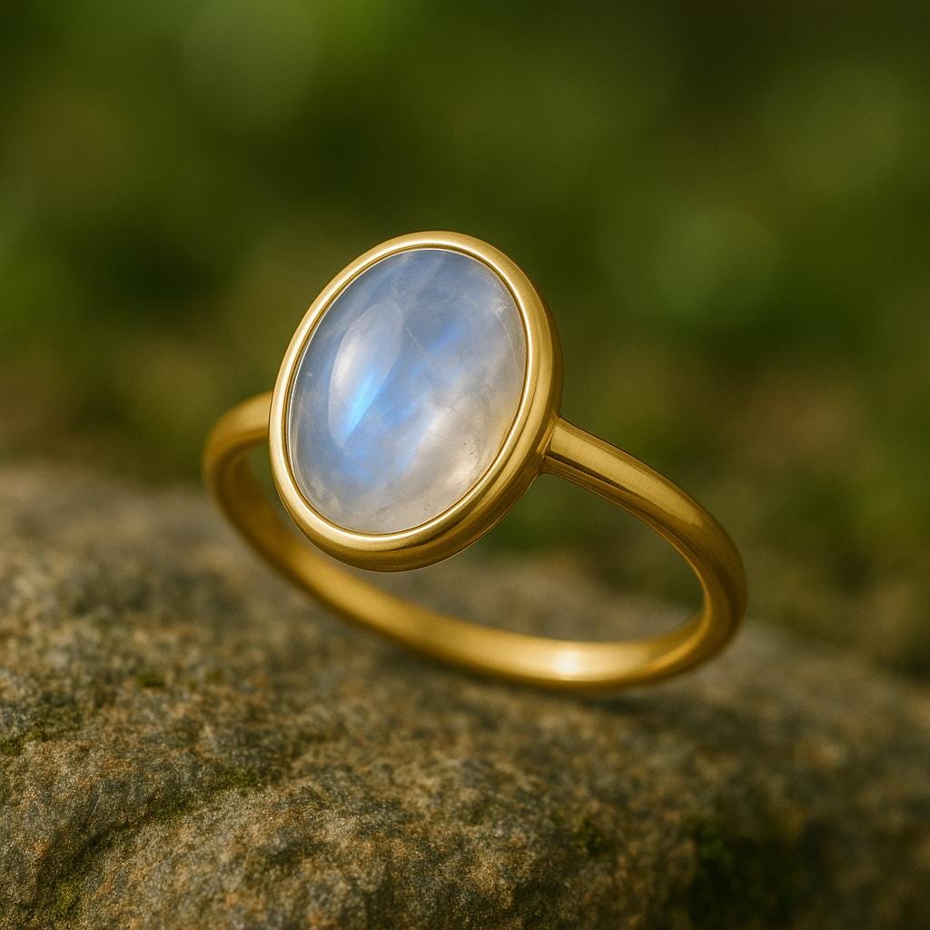 Sterling Silver Moonstone Ring: Oval Cabochon, June Birthstone