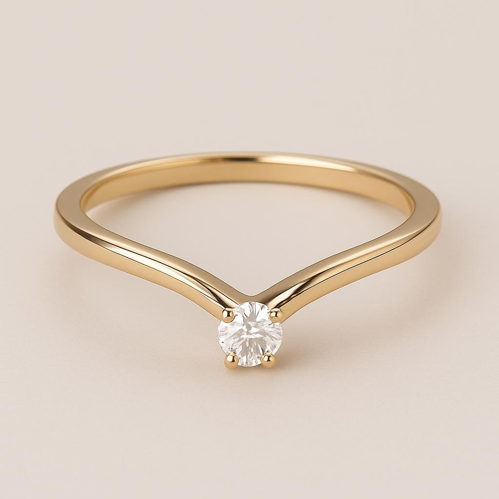Sterling Silver Moissanite V-Shaped Ring, Minimalist Promise Band