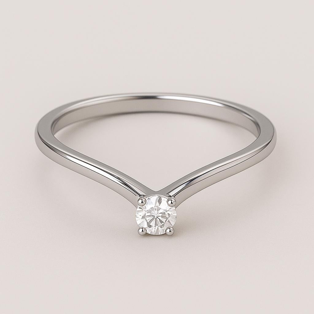 Sterling Silver Moissanite V-Shaped Ring, Minimalist Promise Band