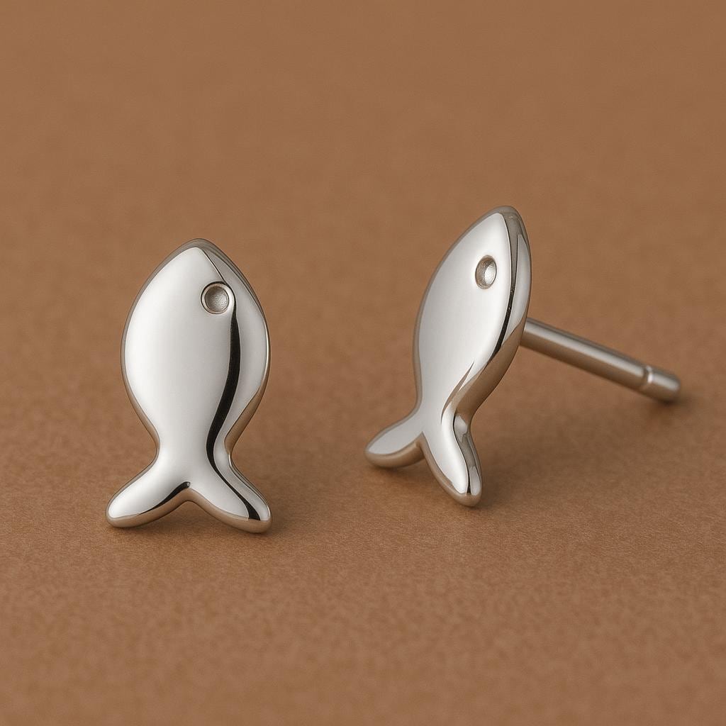 Sterling Silver Fish Stud Earrings: Minimalist Ocean Jewelry