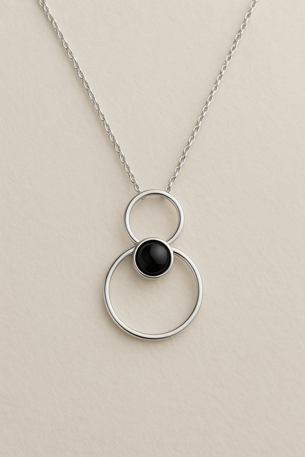 Onyx Silver Pendant 925 | Double Circle Necklace | Modern Minimalist Black Gem Jewelry Gift