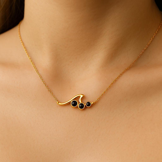 Onyx Wave Pendant Necklace: Sterling Silver Ocean Surf Jewelry