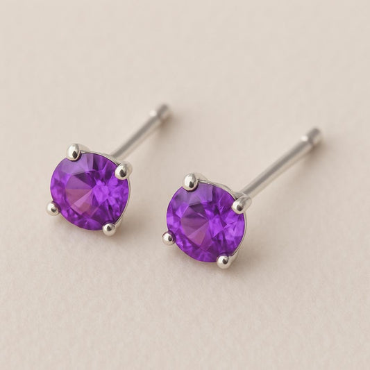 Amethyst Stud Earrings Silver 925 | Square Gemstone Earrings | February Birthstone Jewelry Gift