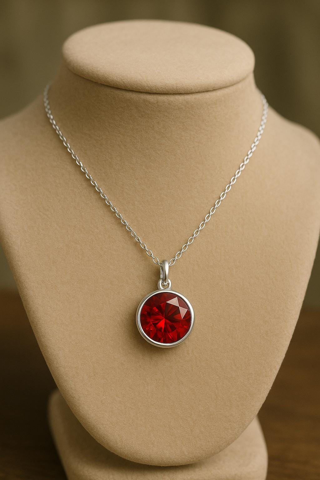 925 Silver Red CZ Pendant Necklace Ruby Look Minimal Jewelry