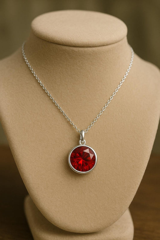 925 Silver Red CZ Pendant Necklace Ruby Look Minimal Jewelry