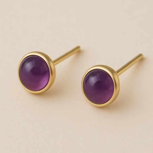 Sterling Silver Amethyst Stud Earrings: 7mm Purple Gemstone, February Birthstone
