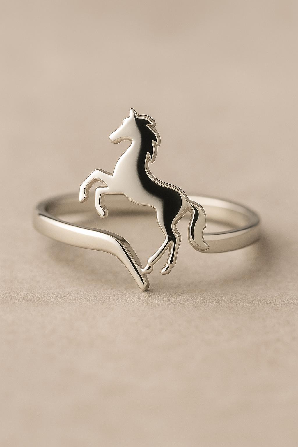 Sterling Silver Rearing Horse Ring: Equestrian Jewelry Gift