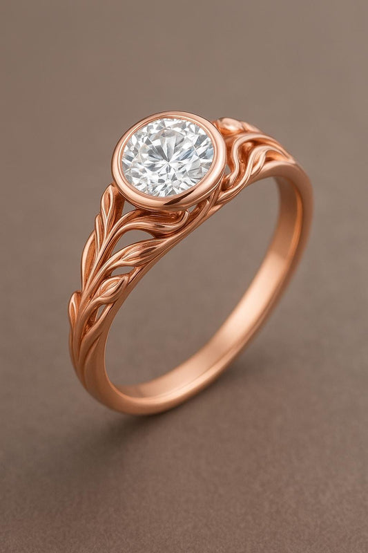 Sterling Silver CZ Engagement Ring: Leaf Design Solitaire