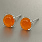 Orange Onyx Stud Earrings 925 Silver | Round Cut Gemstone Solitaire | Sterling Silver Jewelry Gift