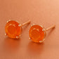 Orange Onyx Stud Earrings 925 Silver | Round Cut Gemstone Solitaire | Sterling Silver Jewelry Gift