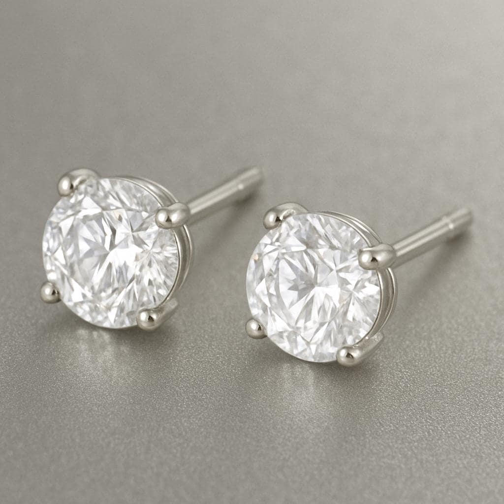 White CZ Stud Earrings 925 Silver | Round Cut Solitaire | Sterling Silver Jewelry Gift