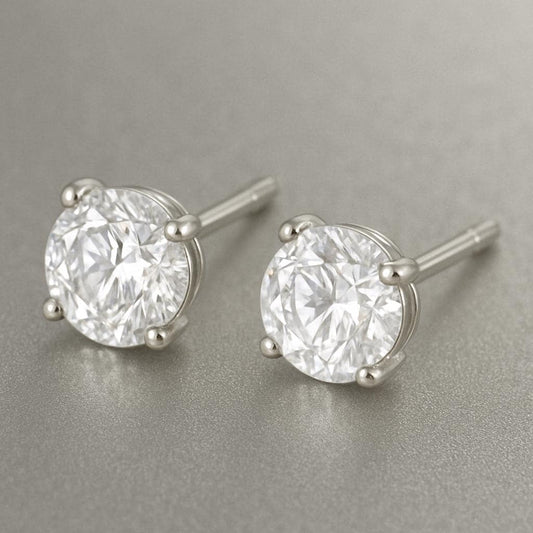 White CZ Stud Earrings 925 Silver | Round Cut Solitaire | Sterling Silver Jewelry Gift