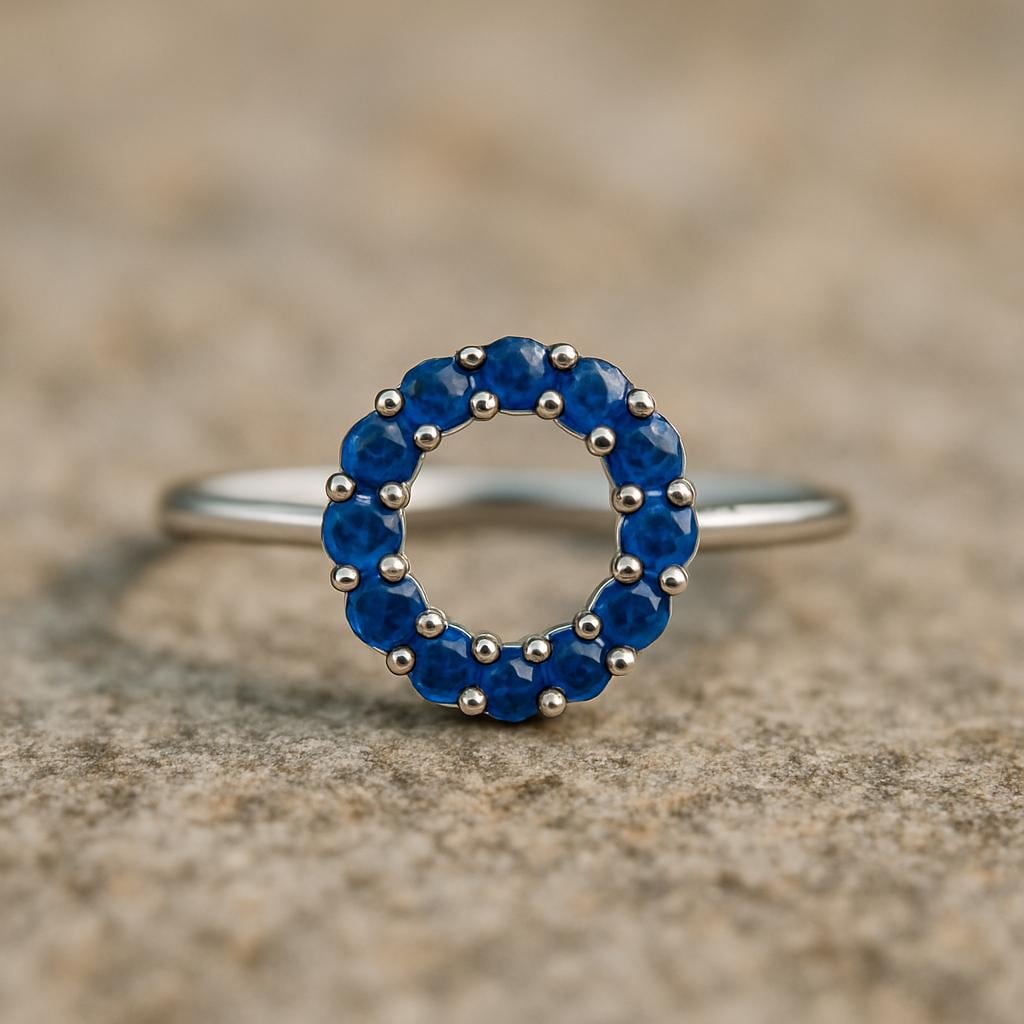 Blue CZ Sterling Silver Wreath Ring: Dainty Minimalist Jewelry