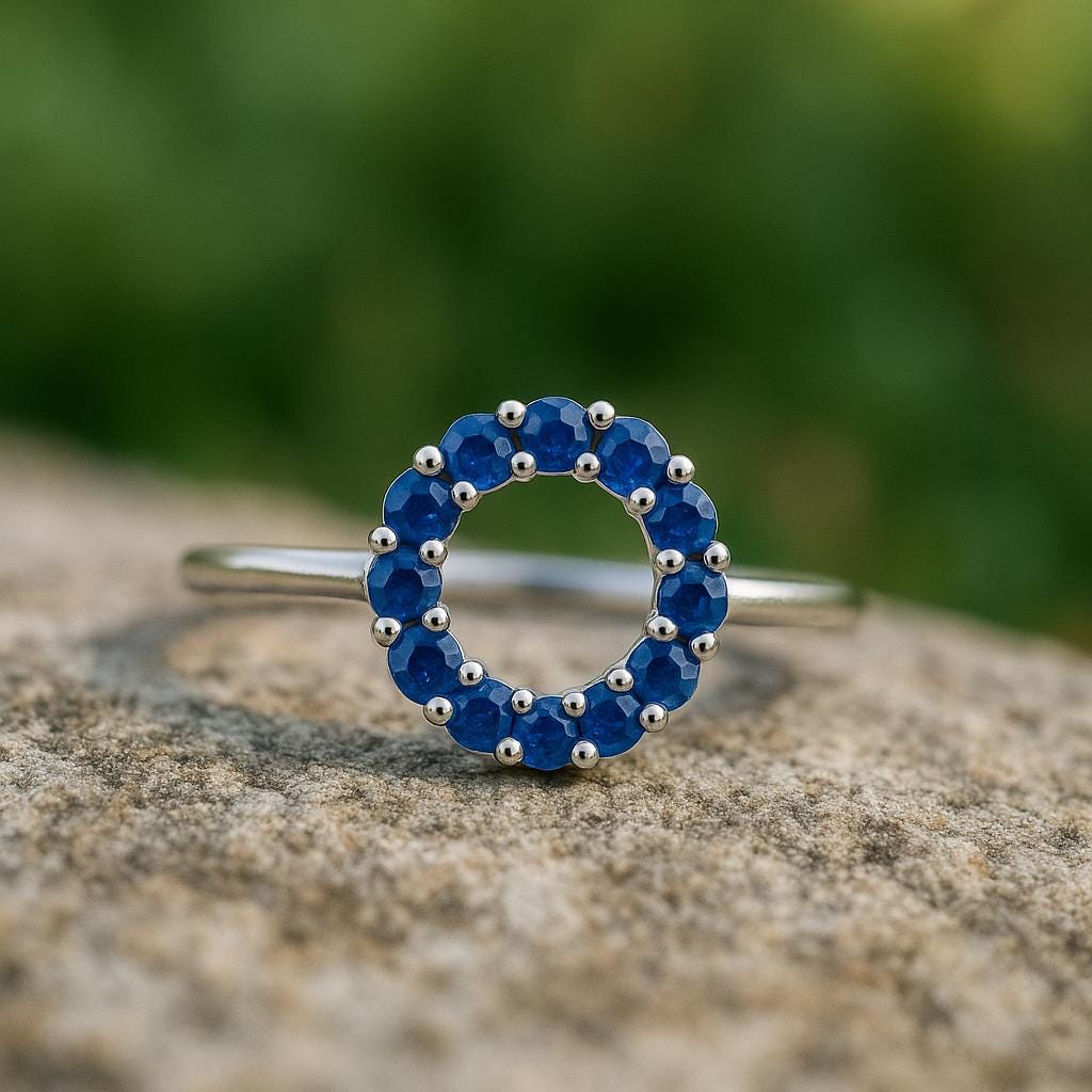 Blue CZ Sterling Silver Wreath Ring: Dainty Minimalist Jewelry