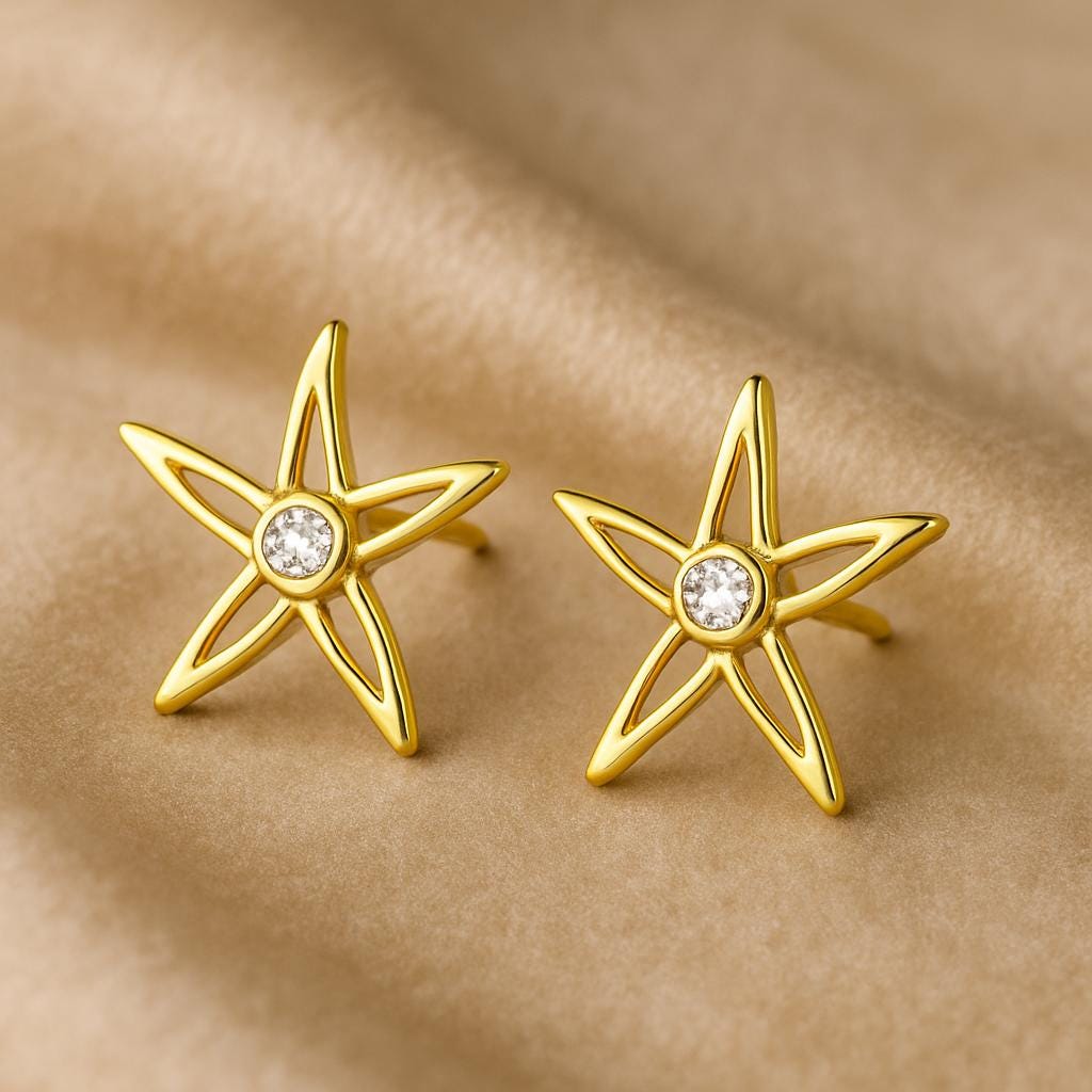 Starfish Stud Earrings Silver 925 CZ | Ocean Beach Jewelry Gift
