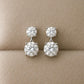 Double CZ Drop Earrings Silver 925 | Dainty Round Stud Dangle Gift