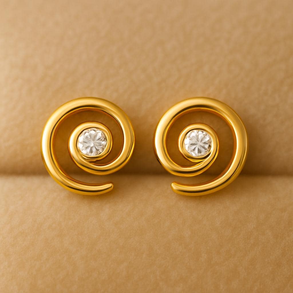 Gold Plated Sterling Silver Spiral CZ Stud Earrings: Modern Swirl Jewelry