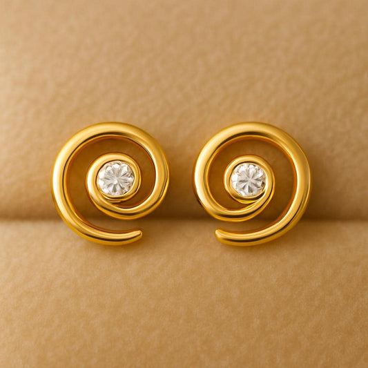 Gold Plated Sterling Silver Spiral CZ Stud Earrings: Modern Swirl Jewelry