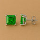 Green CZ Stud Earrings: Sterling Silver Princess Cut Square Studs