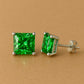 Green CZ Stud Earrings: Sterling Silver Princess Cut Square Studs