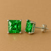 Green CZ Stud Earrings: Sterling Silver Princess Cut Square Studs