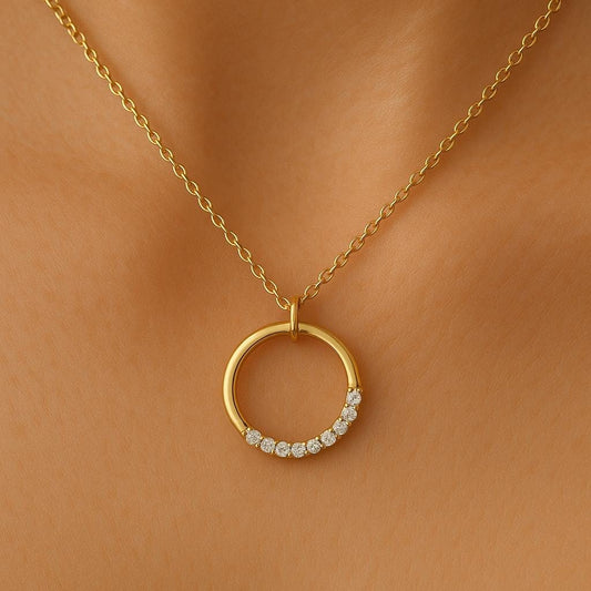 Circle Pendant Necklace Silver 925 • CZ Stone Eternity • Minimalist Round Jewelry Gift