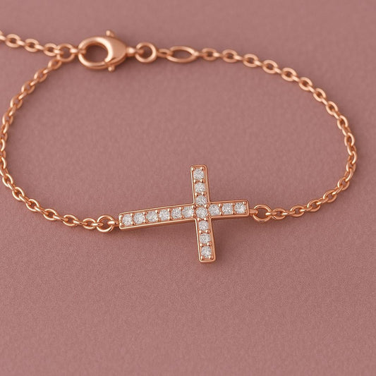 Cross Bracelet Silver 925 | Dainty CZ Stone Chain Faith Jewelry for Women