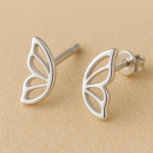 Sterling Silver Butterfly Wing Stud Earrings: Dainty Minimalist Jewelry