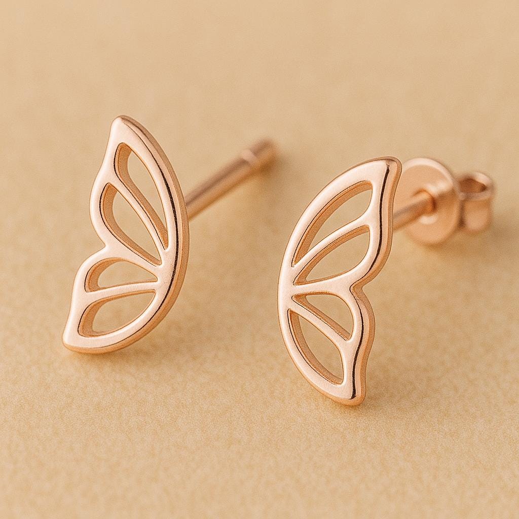 Sterling Silver Butterfly Wing Stud Earrings: Dainty Minimalist Jewelry