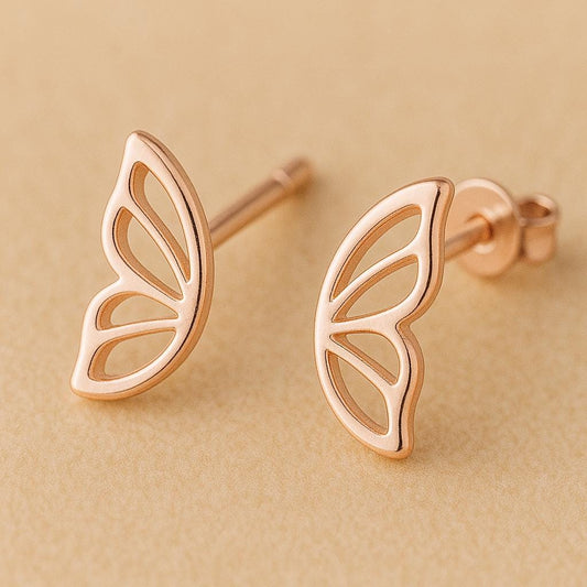 Sterling Silver Butterfly Wing Stud Earrings: Dainty Minimalist Jewelry