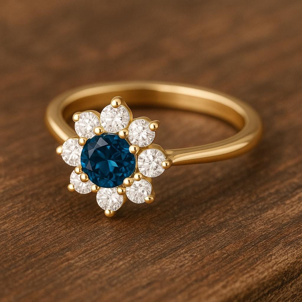 Sterling Silver london Topaz Flower Ring: CZ Halo, Elegant Jewelry Gift