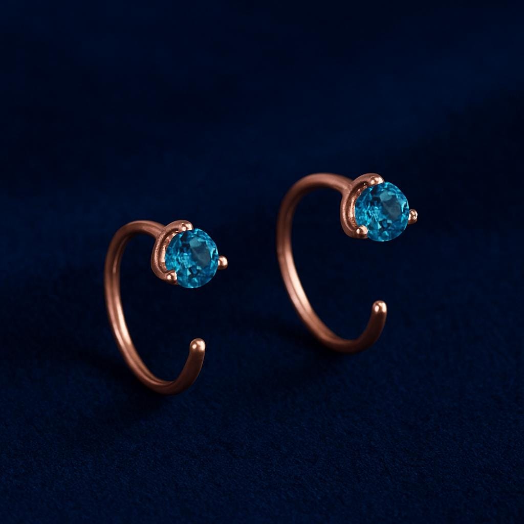 London Blue Topaz Earrings: Sterling Silver Open Hoop Studs
