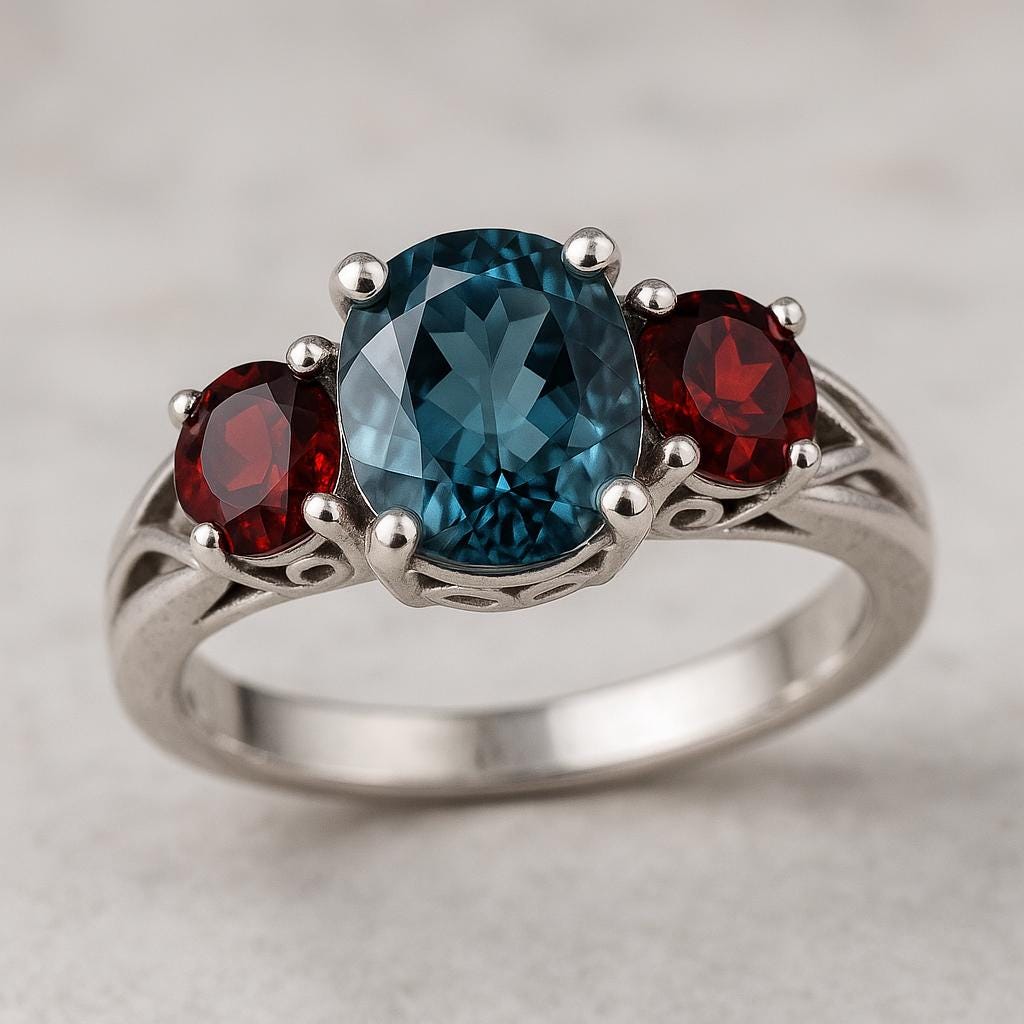 London Blue Topaz Garnet Ring – 925 Silver – Birthstone Jewelry – Gift for He
