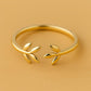 Sterling Silver Leaf Ring: Adjustable Open Band Minimalist Jewelry