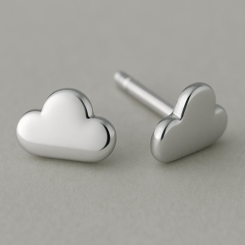Sterling Silver Cloud Stud Earrings: Polished Minimalist Jewelry