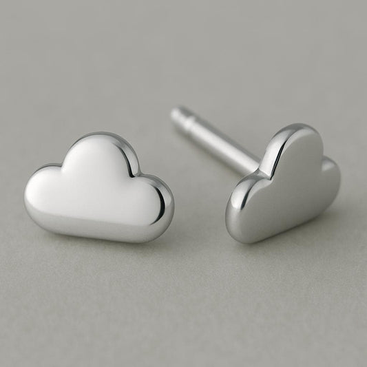 Sterling Silver Cloud Stud Earrings: Polished Minimalist Jewelry