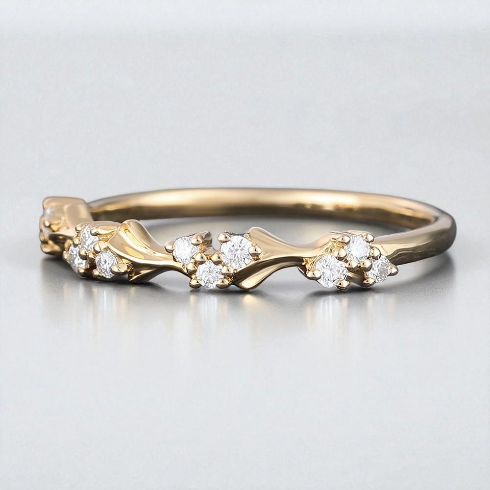 925 Silver Gold Twist Diamond Cluster Band Ring – Dainty Stacking Wedding Anniversary Jewelry"