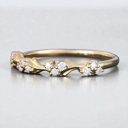 925 Silver Gold Twist Diamond Cluster Band Ring – Dainty Stacking Wedding Anniversary Jewelry"