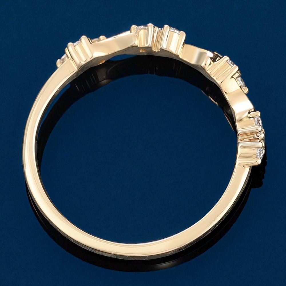 925 Silver Gold Twist Diamond Cluster Band Ring – Dainty Stacking Wedding Anniversary Jewelry"