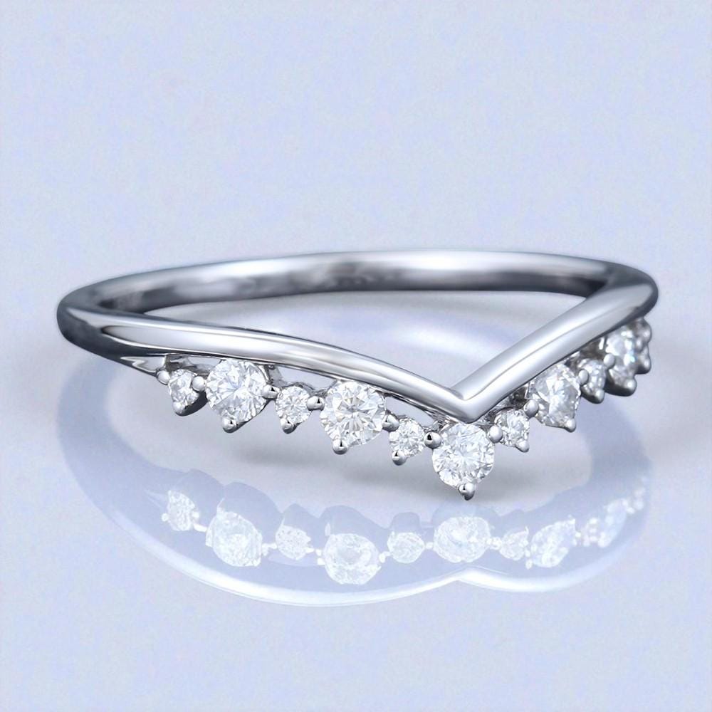 925 Silver V Shaped CZ Band – Dainty Chevron Stacking Wedding Anniversary Promise Ring