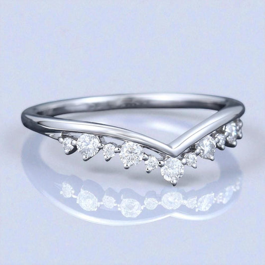 925 Silver V Shaped CZ Band – Dainty Chevron Stacking Wedding Anniversary Promise Ring