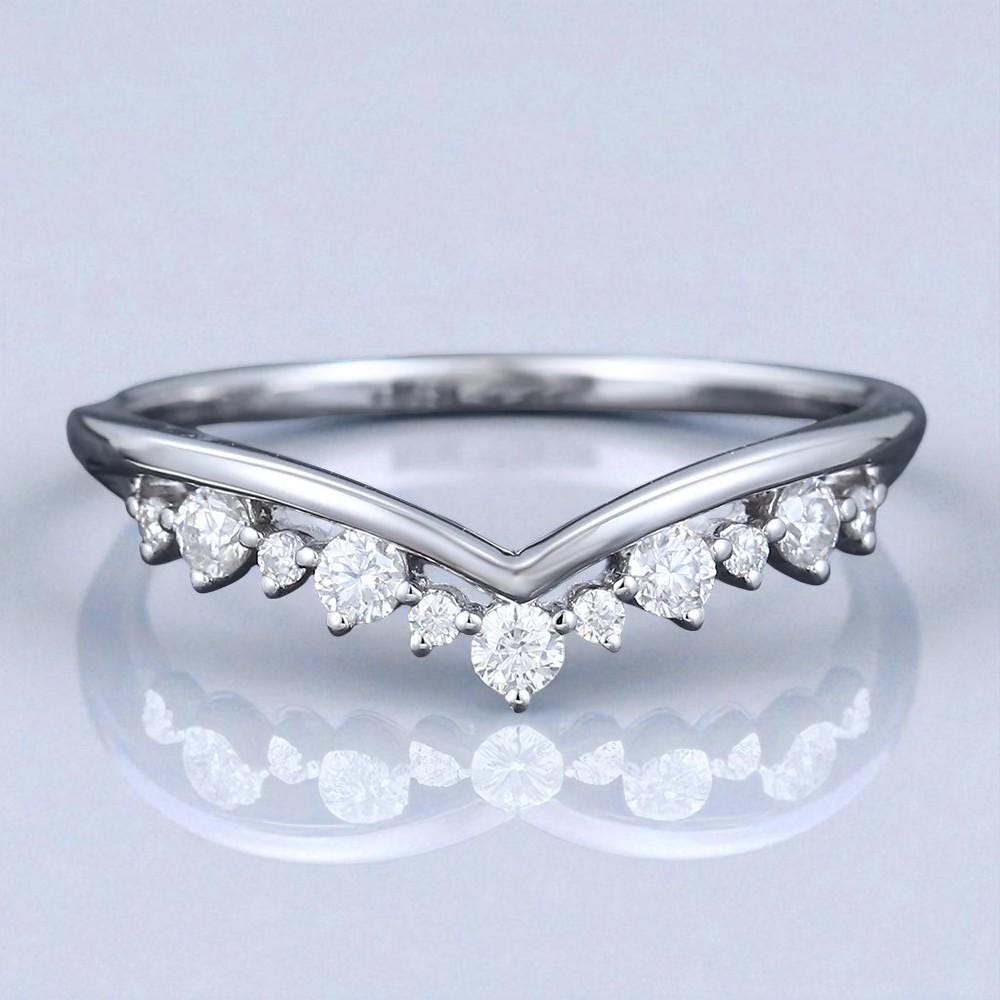 925 Silver V Shaped CZ Band – Dainty Chevron Stacking Wedding Anniversary Promise Ring