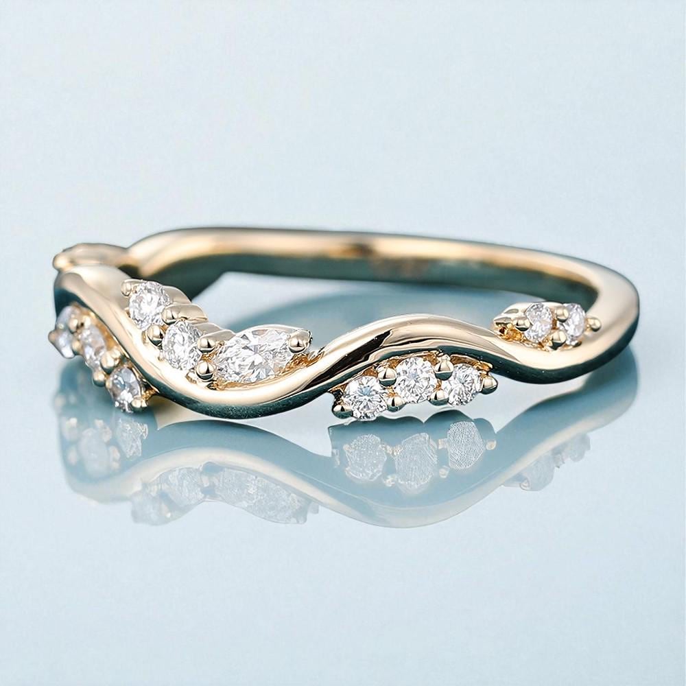 925 Silver CZ Twisted Band – Dainty Marquise Cluster Stacking Wedding Anniversary Ring