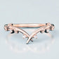 925 Silver  Leaf CZ V Shaped Ring – Dainty Nature Chevron Stacking Wedding Band