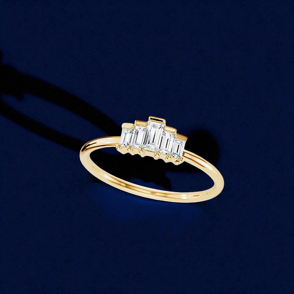 925 Silver Baguette CZ Ring – Dainty Stacking Minimalist Wedding Anniversary Band