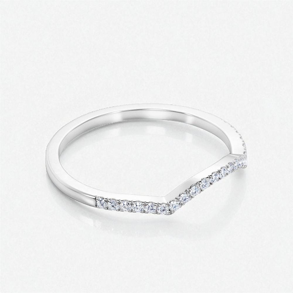 925 Silver CZ Chevron Band – Dainty Pavé V Shaped Stacking Wedding Anniversary Ring